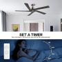 WINGBO 54 Inch DC Ceiling Fan without Lights, 5 Reversible Carved Solid Wood Blades, 6-Speed Noiseless DC Motor, Ceiling Fan No Light with Remote, Brushed Nickel Finish with Gray Blades, ETL Listed