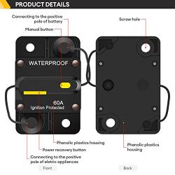 60 Amp Breaker 12V-48V Marine Circuit Breaker with Manual Reset Switch for Car Audio RV Marine Boat Truck Trolling Motors Waterproof
