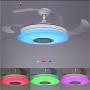 HOREVO Fandelier Retractable Blades Ceiling Fans with Lights and Bluetooth Speaker 42 Inch Invisible Chandelier Fan Color Changing Dimmable 36W Hidden Ceiling Fan with Lights with Remote