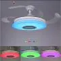 HOREVO Fandelier Retractable Blades Ceiling Fans with Lights and Bluetooth Speaker 42 Inch Invisible Chandelier Fan Color Changing Dimmable 36W Hidden Ceiling Fan with Lights with Remote