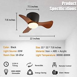 GESUM Ceiling Fan with Lights Remote Control, 22 lnch Small Ceiling Fan with Light 3 Reversible Blades, Low Profile Ceiling Fan for Kitchen Bedroom Dining Room, 3 Colors, 6 Speeds, Black…