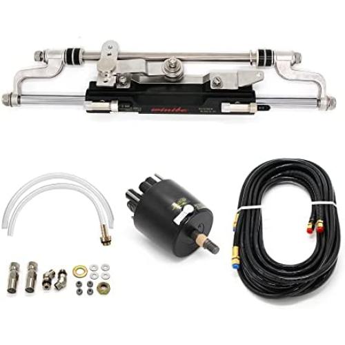 Winibo ZA0350 Marine Hydraulic Outboard Steering Kit for Outboard up to 300HP with Helm Pump, Compact Cylinder, Tubing (Others)