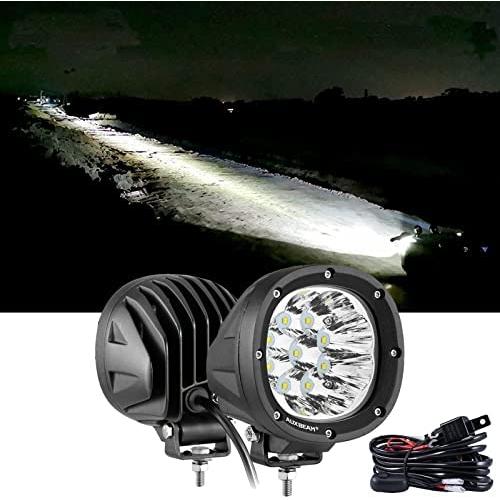 Auxbeam 4In 90W Round Led Offroad Lights, 2PCS 9000LM Led Light Pod Super Bright Round Driving Light with Wiring Harness Kit Spot White Beam for Truck Pickup SUV ATV UTV 4x4 Jeep Wrangler Motorcycle