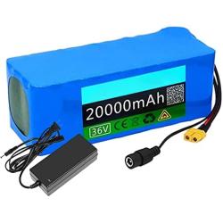 Jieoto 36V 20AH 10S 8P E-Bike Battery Pack 10S 8P 20000mAh E-Bike Battery with 2A Charger and BMS Waterproof Li-ion Battery Pack Fit for 750W-50W Motor