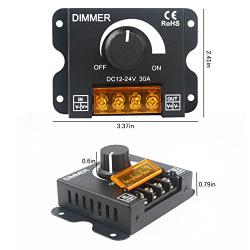 RGBZONE 12V-24V DC 30A LED PWM Dimmer Controller ON/Off Switch with Metal Shell for Single Color LED Strip Lights Ribbon