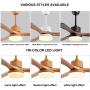 LED Fan Ceiling Light Fixture,Ceiling Fan with Light and Remote Control, with 3 Solid Wood Blades, Adjustable Color Temperature and Wind Speed,for Bedroom,Living Room,Dining Room,White