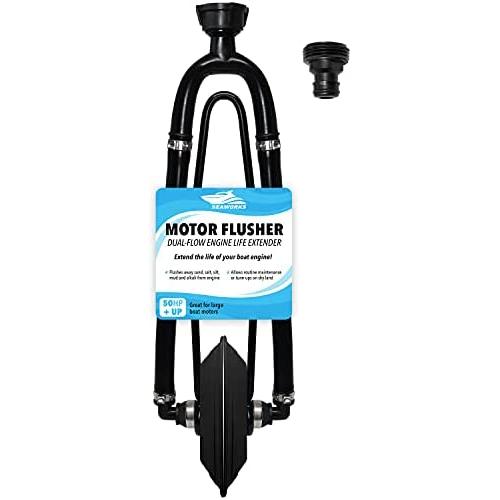 Seaworks Dual Feed Muff Style Boat Motor Flusher | Use for Antifreeze Winterization or Common Water Flush | 5/8 Inch Standard Garden Hose Connection (Black)