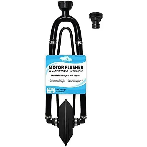Seaworks Dual Feed Muff Style Boat Motor Flusher | Use for Antifreeze Winterization or Common Water Flush | 5/8 Inch Standard Garden Hose Connection (Black)