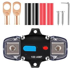 100 AMP Circuit Breaker,12V-48V DC Fuse Holder with Manual Reset，0-8 Gauge Trolling Motor Car Stereo Audio Inline Fuse Block Holders Inverter，  for Automotive RV Home Marine Boat Truck