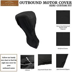 SavvyCraft Heavy Duty Outboard Motor Cover, Waterproof 600D Polyester Full Size Boat Engine Cover for Motor up to 5 HP Black Color