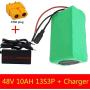 Jieoto 48V Electric Scooter Lithium Battery Pack 10Ah 13S 3P E-Bike Li-ion Battery for 250W 350W 500W 750W 1000W Motor with Charger Fit for Electric Bicycle Electric Scooter Tricycle