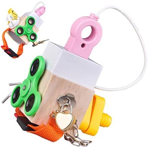 Green Busy Cube Busy Activity Board Montessori Toddler Busy Board for 4 5 6 Years Old, Wooden Sorting Toys Travel Toys Learn Life Skills Basic Life Christmas Childrens Day Gifts for Kids