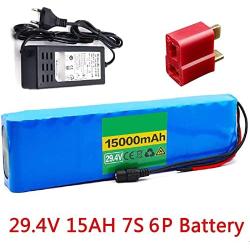 Jieoto 24V 15Ah 7S 6P Rechargeable Lithium Battery Pack 29.4V E-Bike Lithium-ion Battery Fit for 100W-500W Motor for Electric Scooters Airplane Model Power Tools with Charger