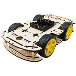 Wood 4WD Smart Robot Car Chassis Kit with 4 Motors (1:48) Robot Chassis Code Speed Encoder Battery Box for Arduino UNO
