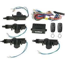 Universal Car Door Lock 4PCS,Geevorks 12V Door Lock Actuator Keyless Entry System with 2 Remote Controller (Remote 50-80m),Central Control Locking Kit with Trunk Release Button