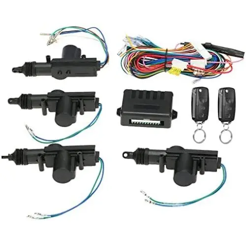 Universal Car Door Lock 4PCS,Geevorks 12V Door Lock Actuator Keyless Entry System with 2 Remote Controller (Remote 50-80m),Central Control Locking Kit with Trunk Release Button