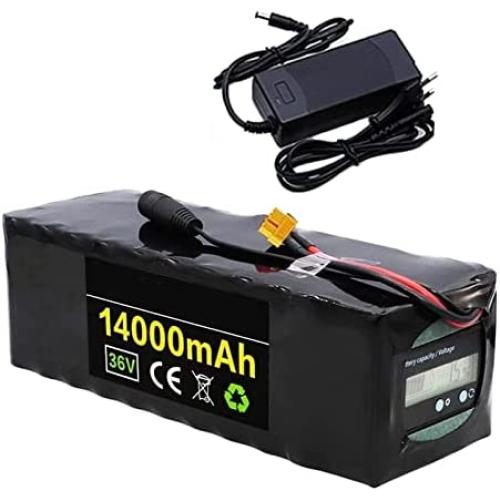 Multinn 36V 14Ah E-Bike Lithium Battery Pack, Built-in BMS Board, with Capacity and Voltage Display, Comes with Charger, for 50-500W Motors,T