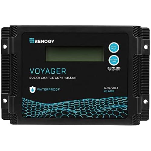 Renogy Voyager 20A 12V/24V PWM Waterproof Solar Charge Controller w/ LCD Display for AGM, Gel, Flooded and Lithium Battery, Used in RVs, Trailers, Boats, Yachts, Voyager 20A