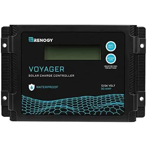 Renogy Voyager 20A 12V/24V PWM Waterproof Solar Charge Controller w/ LCD Display for AGM, Gel, Flooded and Lithium Battery, Used in RVs, Trailers, Boats, Yachts, Voyager 20A