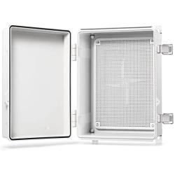 QILIPSU Hinged Cover Stainless Steel Latch 370x270x150mm Junction Box with Mounting Plate, ABS Plastic DIY Electrical Project Case IP67 Waterproof Dustproof Enclosure Grey (14.6