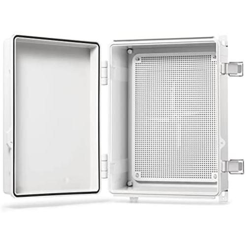 QILIPSU Hinged Cover Stainless Steel Latch 370x270x150mm Junction Box with Mounting Plate, ABS Plastic DIY Electrical Project Case IP67 Waterproof Dustproof Enclosure Grey (14.6