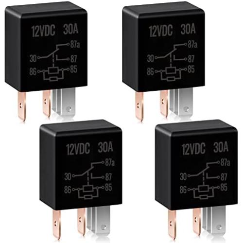 5 Pin 12V Relay 12V 30A Relay Multi Purpose Automotive Relay Black Starter Relay Car Heavy Duty Relay for Car Motor Automotive Replacement Accessories (4 Pieces)