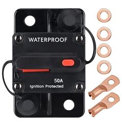 50 Amp Circuit Breaker,with Manual Reset,Waterproof, 12V-48V DC, 30-303A,for Car Marine Trolling Motors Boat ATV Manual Power Protect for Audio System Fuse
