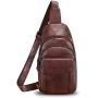 Genuine Leather Sling Bag Crossbody Motorcycle Bag Handmade Chest Bag Hiking Daypack Retro Shoulder Backpack (Coffee)