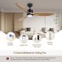 Ovlaim 52 Inch Indoor Outdoor Smart Ceiling Fan with Dimmable Led Light & Remote, 6 Speed DC Motor, 3 Natural Wood Blades