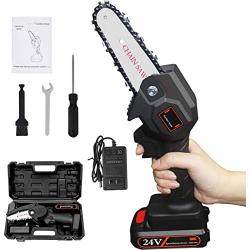 Mini Chainsaw 4 Inch Cordless Electric Protable Chainsaw with Brushless Motor, One-Hand Lightweight, Pruning Shears Chainsaw for Tree Branch Wood Cutting (Chainsaw+ 1 Batteries+ 1 Chains)