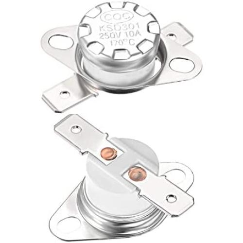 uxcell KSD301 Thermostat 170°C/338°F 10A Normally Closed N.C Adjust Snap Disc Temperature Switch for Microwave,Oven,Coffee Maker 2pcs