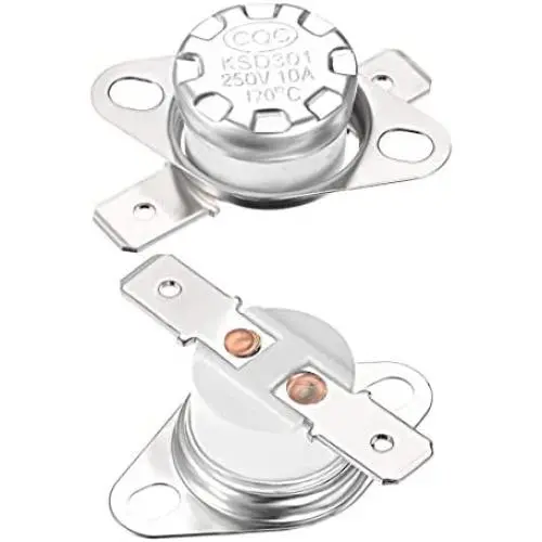 uxcell KSD301 Thermostat 170°C/338°F 10A Normally Closed N.C Adjust Snap Disc Temperature Switch for Microwave,Oven,Coffee Maker 2pcs