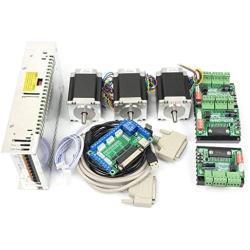 3 Axis CNC Kit Nema23 Stepper Motor Dual Shaft 270oz.in 76mm 3A+MD430 Driver+5 Axis Breakout Board Mach3 Controller Card+350W 24V DC Power Supply for CNC Router Engraving Milling Machine