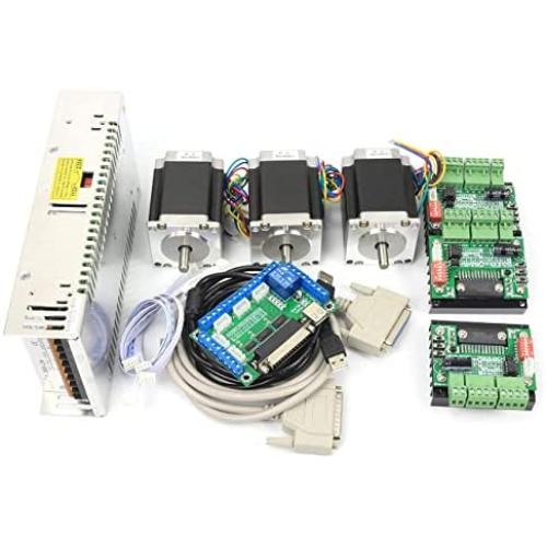 3 Axis CNC Kit Nema23 Stepper Motor Dual Shaft 270oz.in 76mm 3A+MD430 Driver+5 Axis Breakout Board Mach3 Controller Card+350W 24V DC Power Supply for CNC Router Engraving Milling Machine