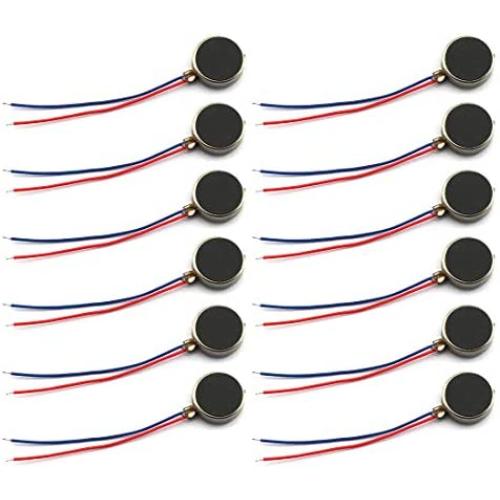 SDTC Tech 12pcs DC Mini Vibration Motor 3V 85mA 12000rpm Self Adhesive Flat Coin Button-Type Brushed Micro-Motor with Two Wires(10x2.7mm)