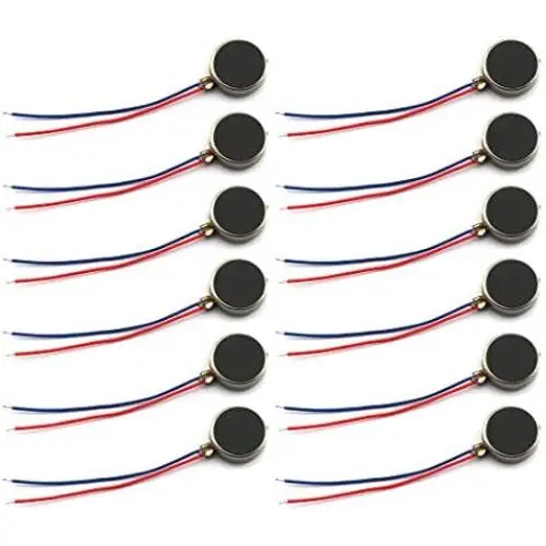 SDTC Tech 12pcs DC Mini Vibration Motor 3V 85mA 12000rpm Self Adhesive Flat Coin Button-Type Brushed Micro-Motor with Two Wires(10x2.7mm)