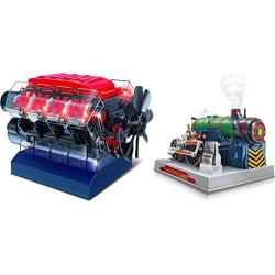 Playz V8 Engine and Steam Engine Model Kit Building Kit for Kids and Adults - STEM Science Kits for Kids, Model Engine Kits for Adults and Educational Hobby Gift, Mini Engine Set, Engineering Toy Boys