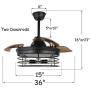 36 Industrial Retractable Ceiling Fan, ceiling fan with retractable blades, remote control, 3 speed, silent motor, Black (Bulb Not Included)