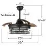 Vent de plafond rétractable industriel, modèle 36, avec lames rétractables, télécommande, 3 vitesses, moteur silencieux, noir (Ampoules non incluses). Vent de plafond rétractable industriel, modèle 36, avec lames rétractables, télécommande, 3 vitesses, moteur silencieux, noir (Ampoules non incluses).