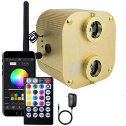 AZIMOM Bluetooth/RF Control 20W Twinkle Fiber Optic Lights Motor Source Dual-Head RGBW Light Box Engine Diver Music Sensor Mode for Car Home Star Ceiling Light Effect Decoration