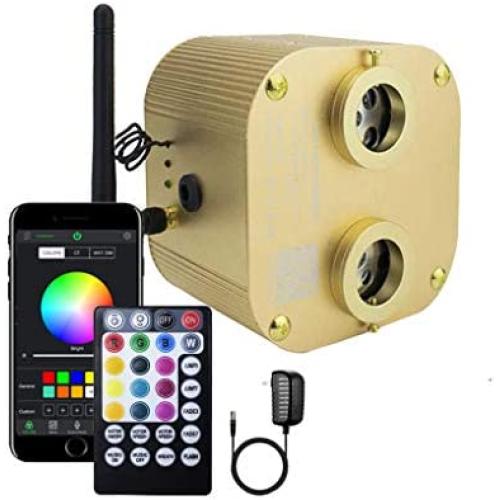 AZIMOM Bluetooth/RF Control 20W Twinkle Fiber Optic Lights Motor Source Dual-Head RGBW Light Box Engine Diver Music Sensor Mode for Car Home Star Ceiling Light Effect Decoration