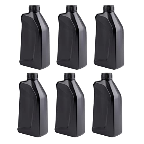 Hacaroa 6 Pack Plastic Engine Oil Jugs, 34 Oz Black Liquid Utility Jug Empty Bottle Refillable Container for Storing Motor Oil, Bleach, Detergent, Lubricant, Automotive Fluids