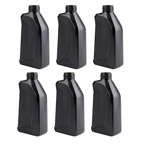 Hacaroa 6 Pack Plastic Engine Oil Jugs, 34 Oz Black Liquid Utility Jug Empty Bottle Refillable Container for Storing Motor Oil, Bleach, Detergent, Lubricant, Automotive Fluids