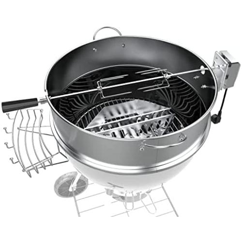 Kettle Grill Rotisserie Kit for 22-Inch Kettle Charcoal Grills as Weber/Napoleon/Kingsford; Universal Stainless Steel Grill Rotisserie Kit with Ring/Electric Spit Motor/Meat Forks/Tool Holder
