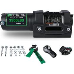 STIMULATER New 3500lbs.Load Capacity Winch 12V Synthetic Rope Winch Waterproof IP 67 Electric Winch with Wired Remote and Wireless Remotes,Hawse Fairlead, Strap and Hook for ATV/UTV/Boat (Black)…