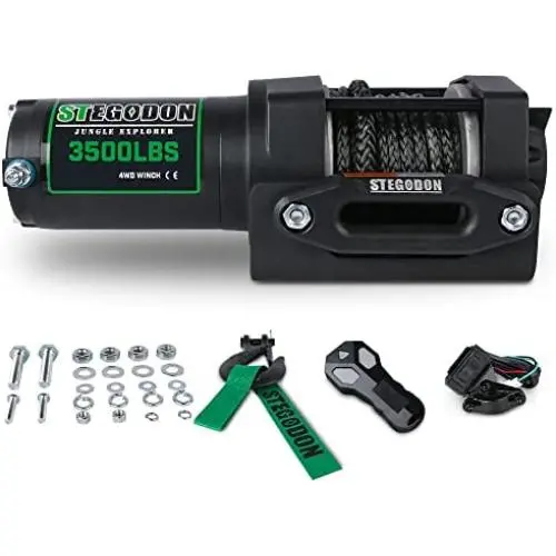 Winch Électrique 12V 3500lbs Capacité de Charge, Fil de Câble Synthétique, Étanche IP 67 avec Télécommande Filée et Sans Fil, Guidage Homologué, Bretelle et Croc pour ATV/UTV/Bateau (Noir) Winch Électrique 12V 3500lbs Capacité de Charge, Fil de Câble Synthétique, Étanche IP 67 avec Télécommande Filée et Sans Fil, Guidage Homologué, Bretelle et Croc pour ATV/UTV/Bateau (Noir)