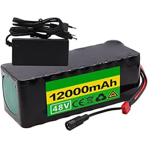 Wnicek 48V 12000mAh E-Bike Lithium-ion Battery Rechargeable Waterproof PVC Lithium Battery Used for Motors Within 1000W for Electric Bicycles Scooters Electric Tools with Charger
