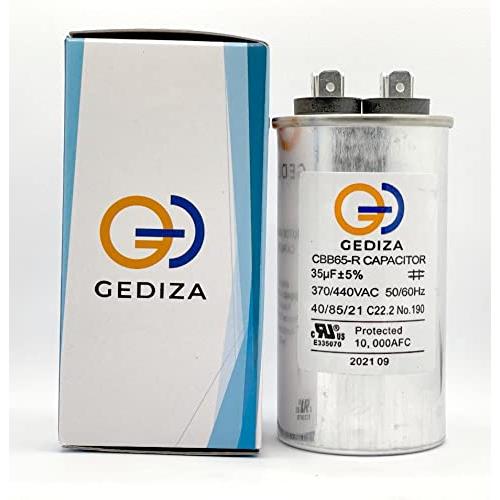 GEDIZA 35 uF 35 MFD ±5% 370/440V Dual Run Round Capacitor for HEVAC, A/C for Condenser Straight Cool or AC Motor and Fan Starting or Heat Pump A/C, Pool Pumps. Model CBB65. Guaranteed to Last 5 Years