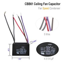 LONYE 5 Wire Ceiling Fan Capacitor Replacement for New Tech CBB61 250VAC 50/60 Hz 4.5 + 5 + 6μf