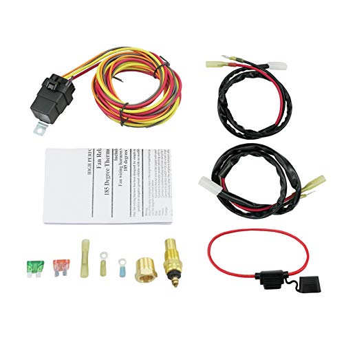 Dual Electric Cooling Fan 185/175 Degree Champion Engine Fan Thermostat Temperature Switch 40 amp Relay Kit, Fan Pigtail Connectors Included